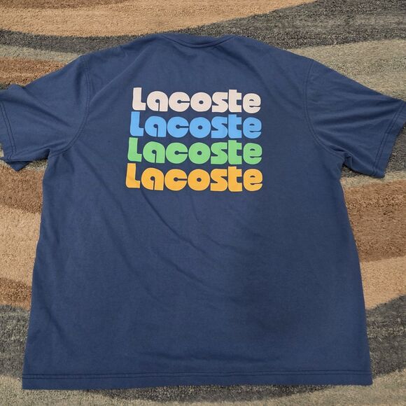 Lacoste Mens Crew Neck  Cotton T-shirt Size 7 Repeat Logo Print Blue - Picture 2 of 6